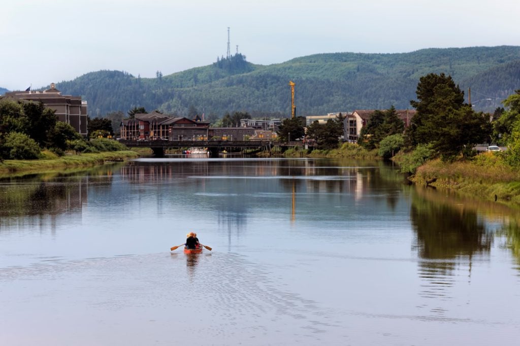 Canoeing on the Necanium river in Seaside, Oregon