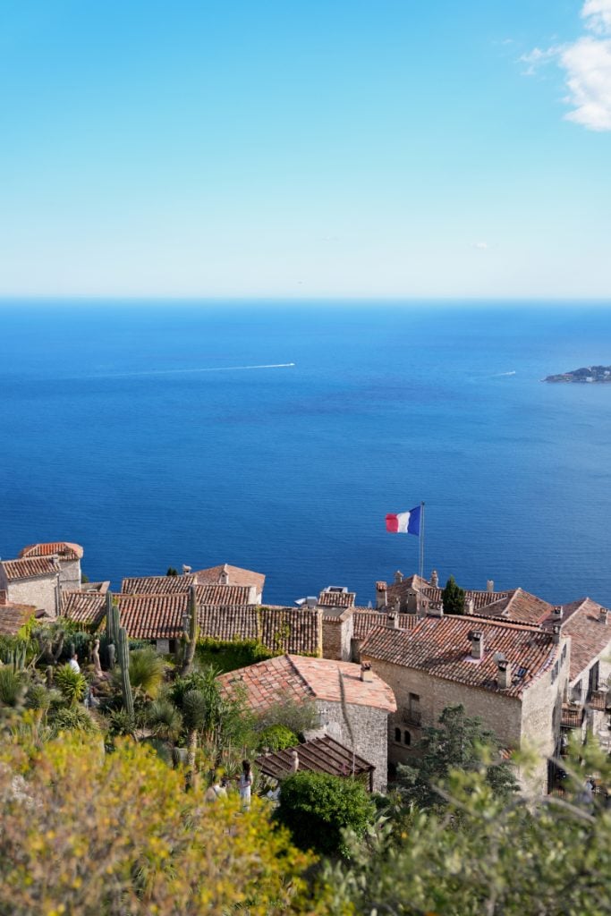 Èze rooftops and Mediterranean Sea from Le Jardin Exotique
