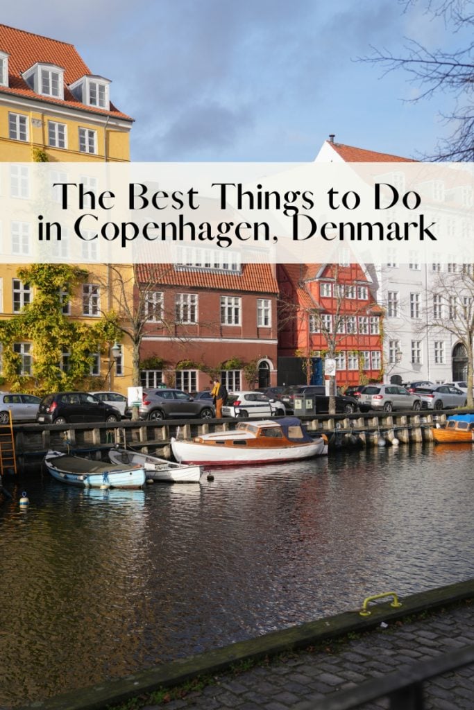 Pinterest graphic showing a Copenhagen canal and city guide title
