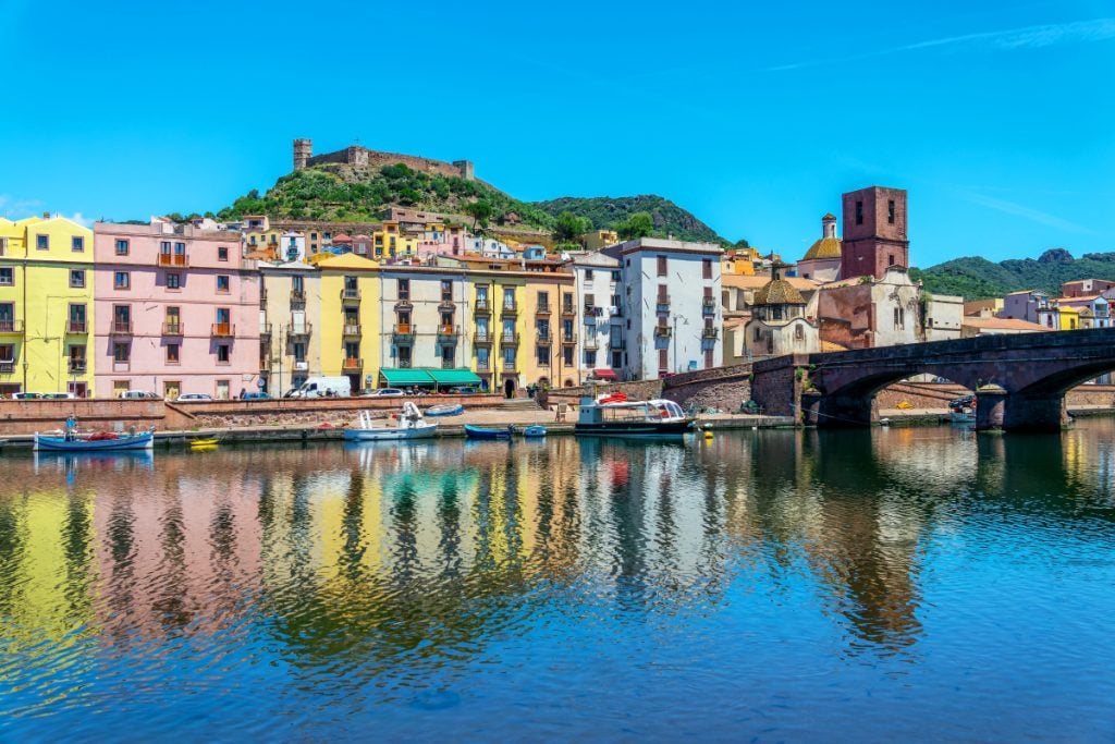 Colorful houses along the Temo River in Bosa, Sardinia