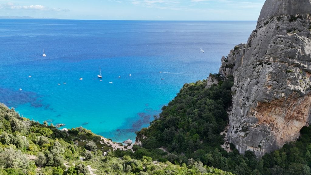 Mountain hiking trail with views out to the Baunei Coast