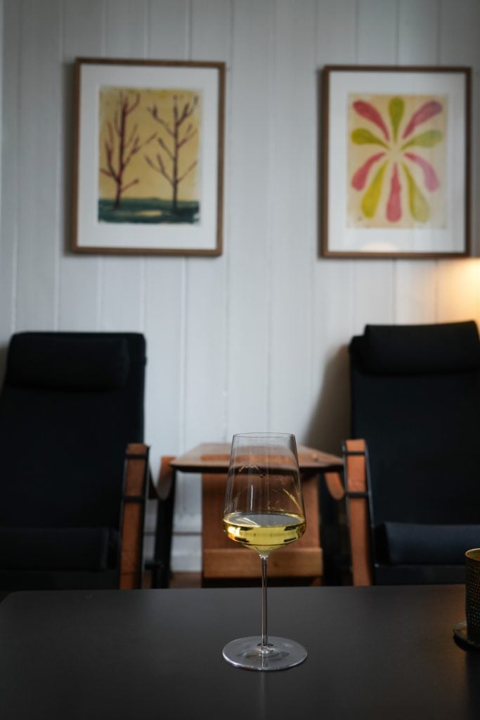 Glasses of natural wine at Ved Stranden 10
