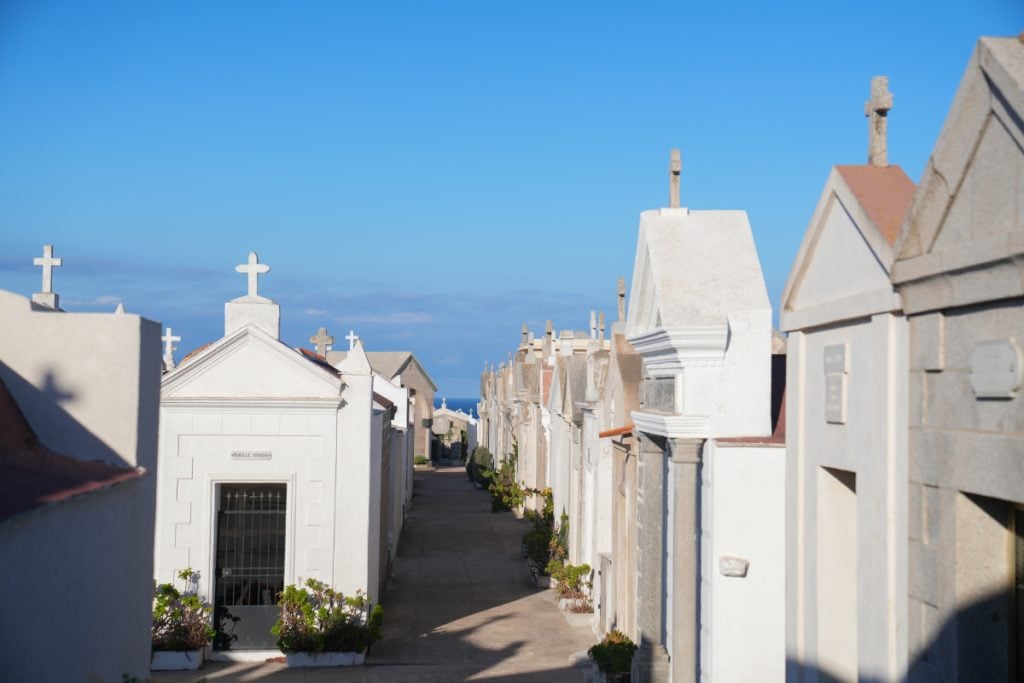 White stone tombs of the Cimetière Marin perched on Bonifacio's clifftop