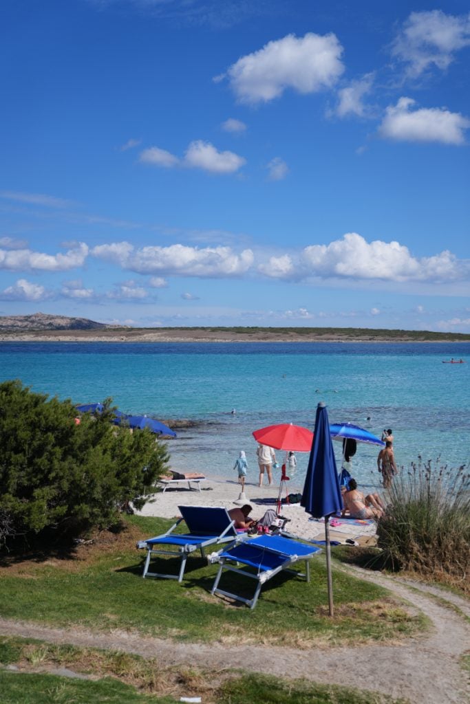 Beach chairs and umbrellas at Spiaggia della Pelosetta Sardinia