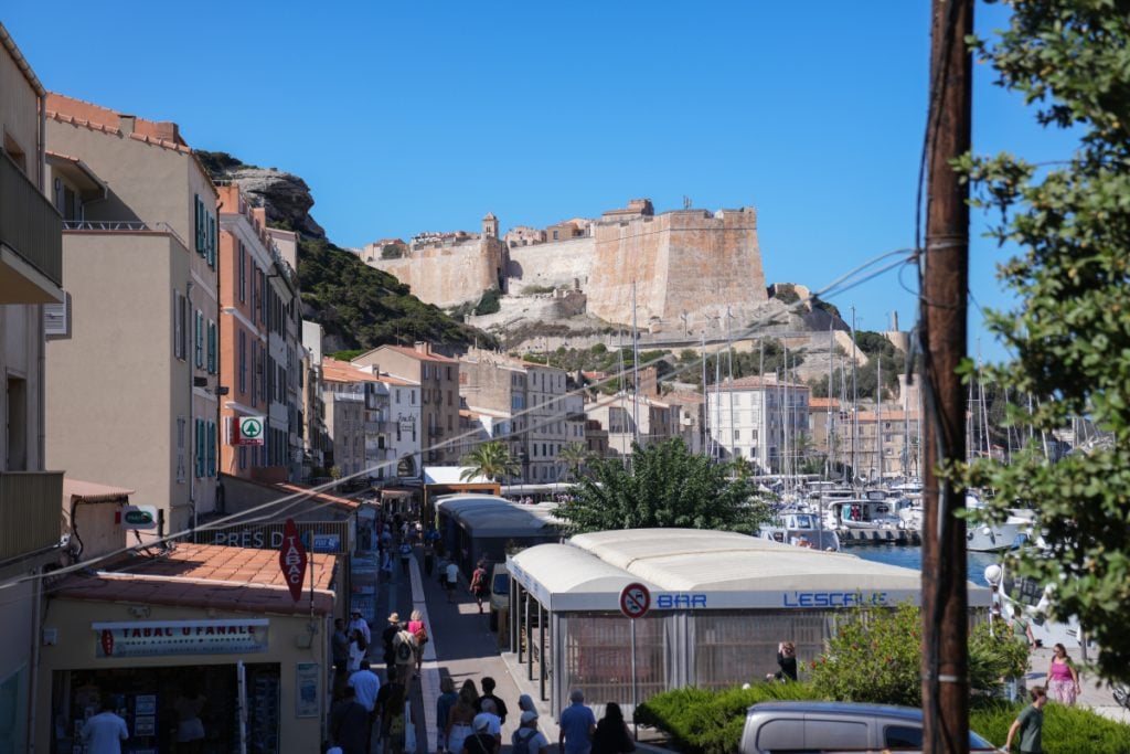 Restaurants and cafes lining the waterfront at Bonifacio's marina