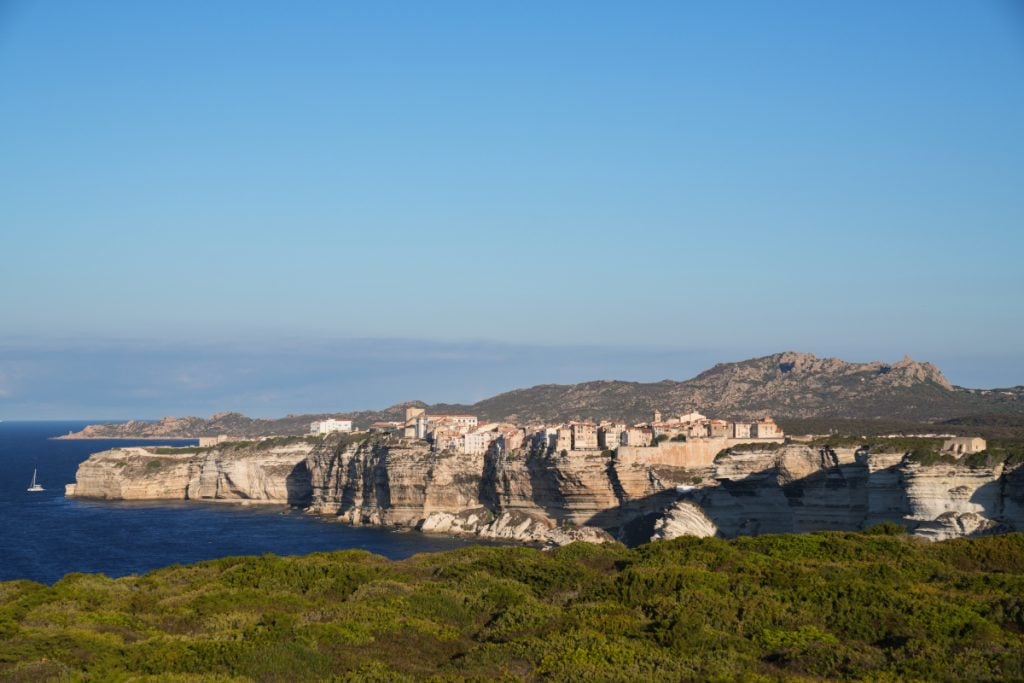 Coastal trail overlooking limestone cliffs in the Réserve Naturelle des Bouches de Bonifacio