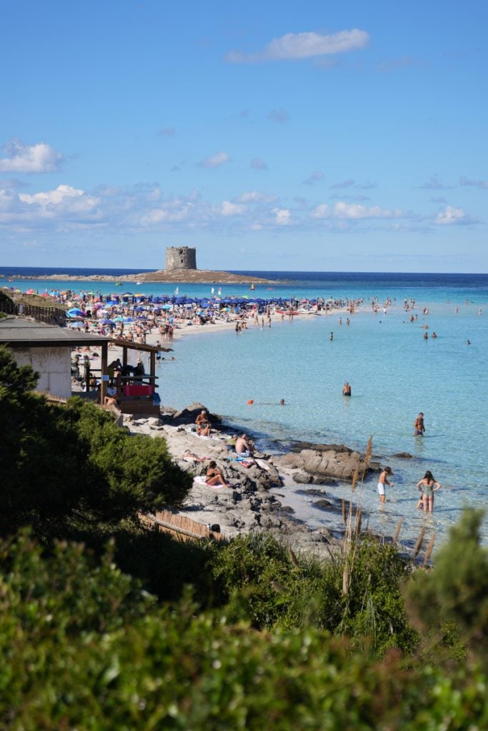 Shallow turquoise water at La Pelosa beach Sardinia