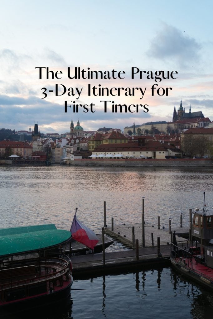 Pinterest graphic showing Prague Castle and a three-day itinerary title