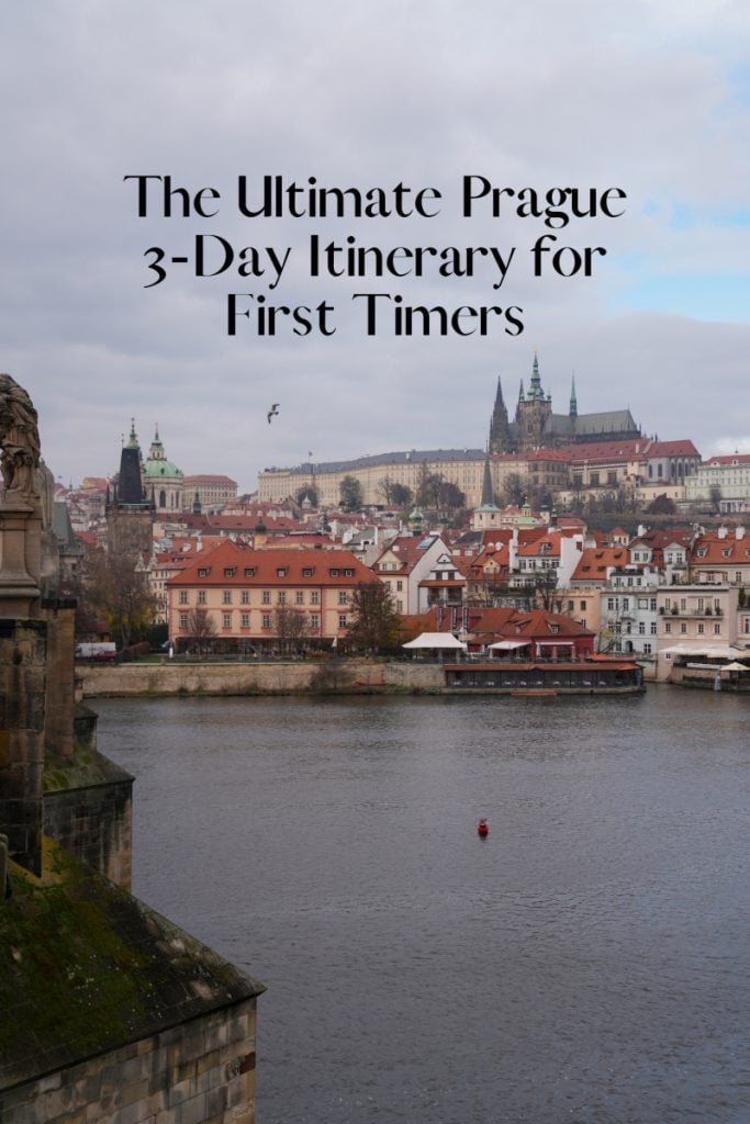 Pinterest graphic showing Prague Castle across the Vltava and itinerary title