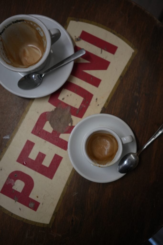 Two espresso cups at Bar San Calisto in Rome
