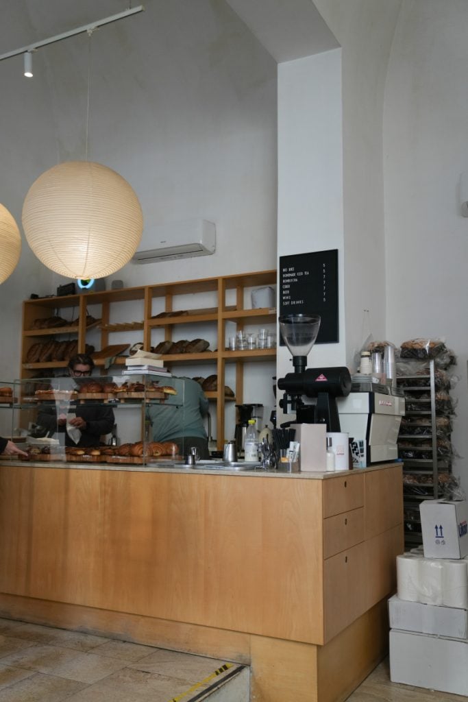 Pastry and coffee counter inside Forno Conti