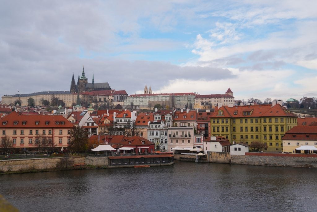 Colorful Malá Strana waterfront across the Vltava River