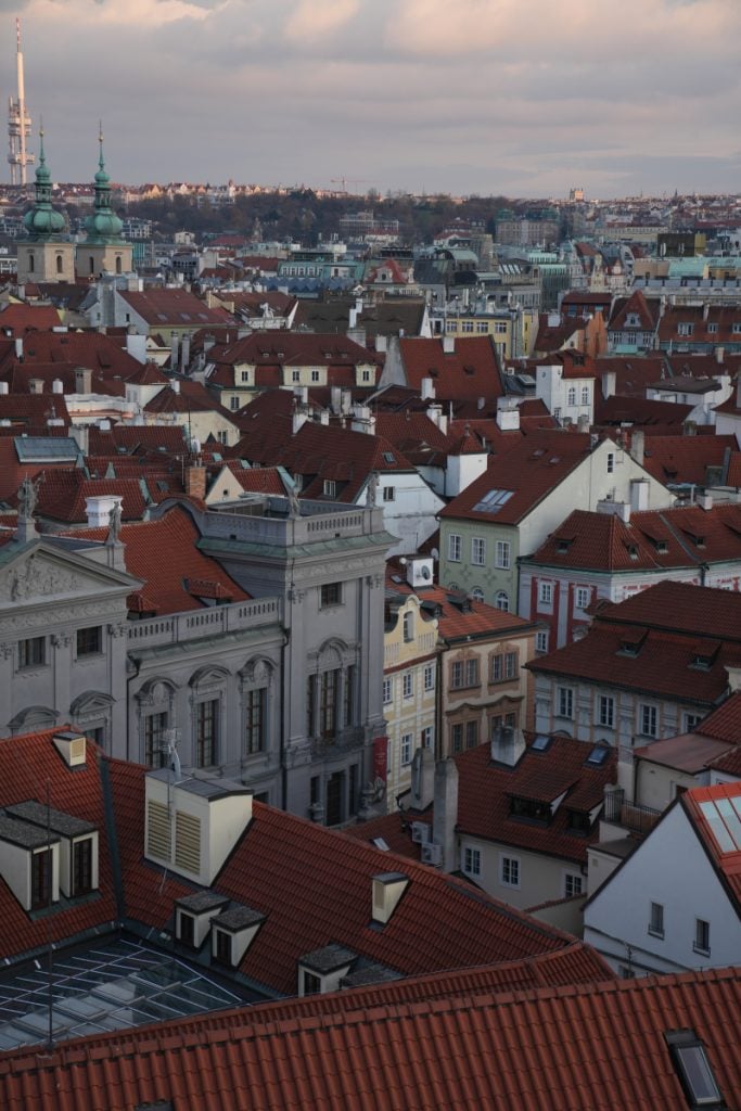 Red rooftops of Prague viewed from the Klementinum tower