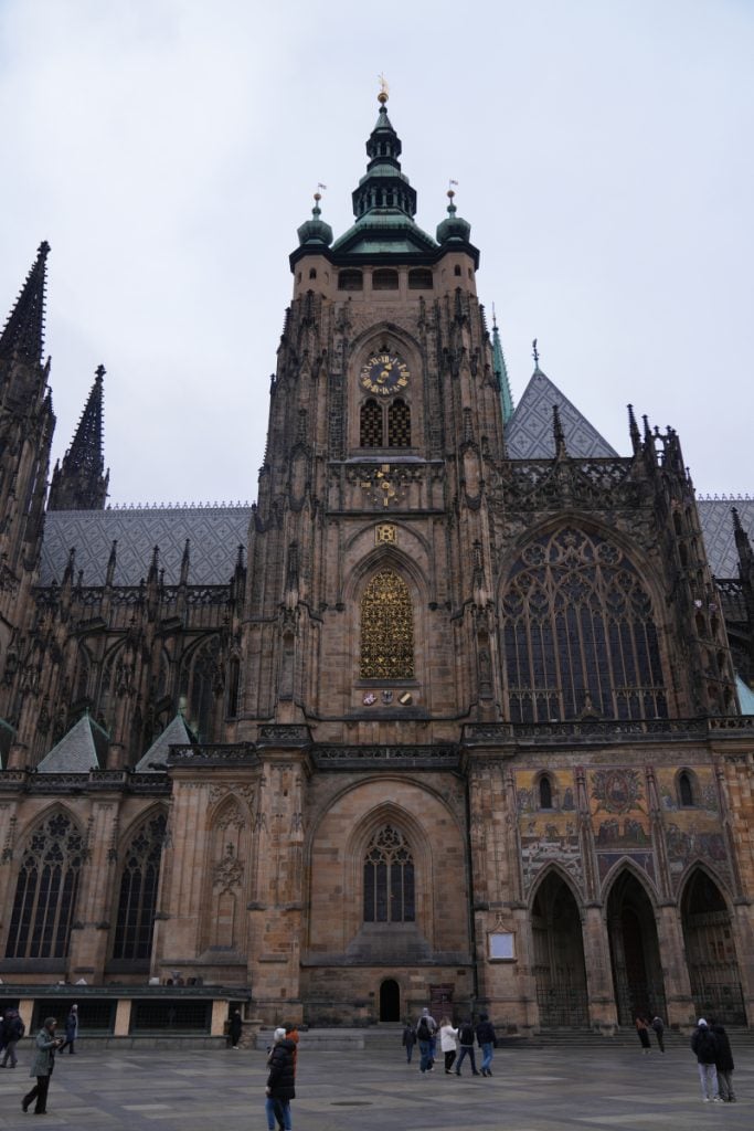 Gothic facade of St. Vitus Cathedral at Prague Castle
