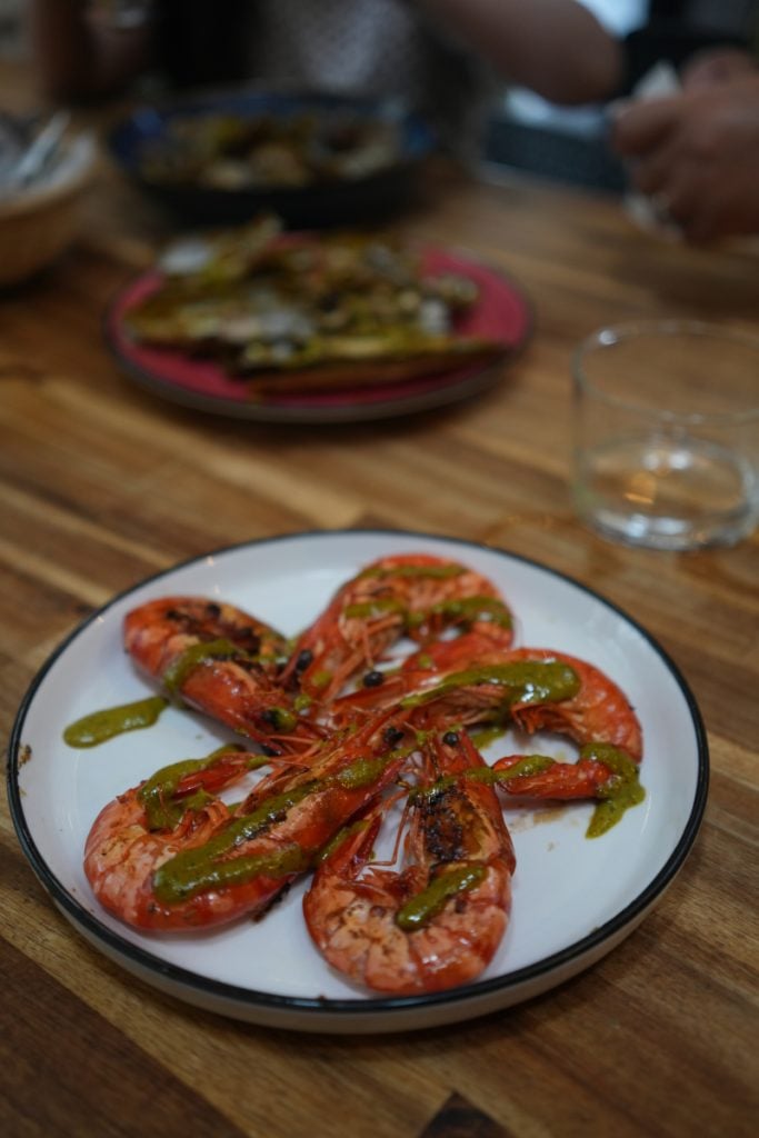 Grilled shrimp with persillade sauce at Chez Jérôme