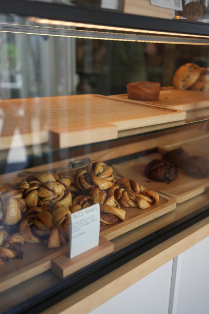 Twisted pastries inside Coin de Table Boulangerie's display case