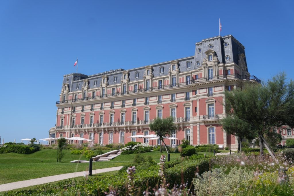 Hôtel du Palais facade and landscaped gardens in Biarritz