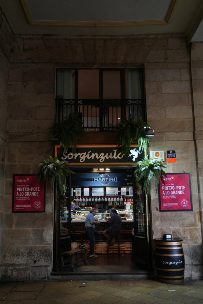 Entrance to Sorgínzulo pintxo bar in Bilbao