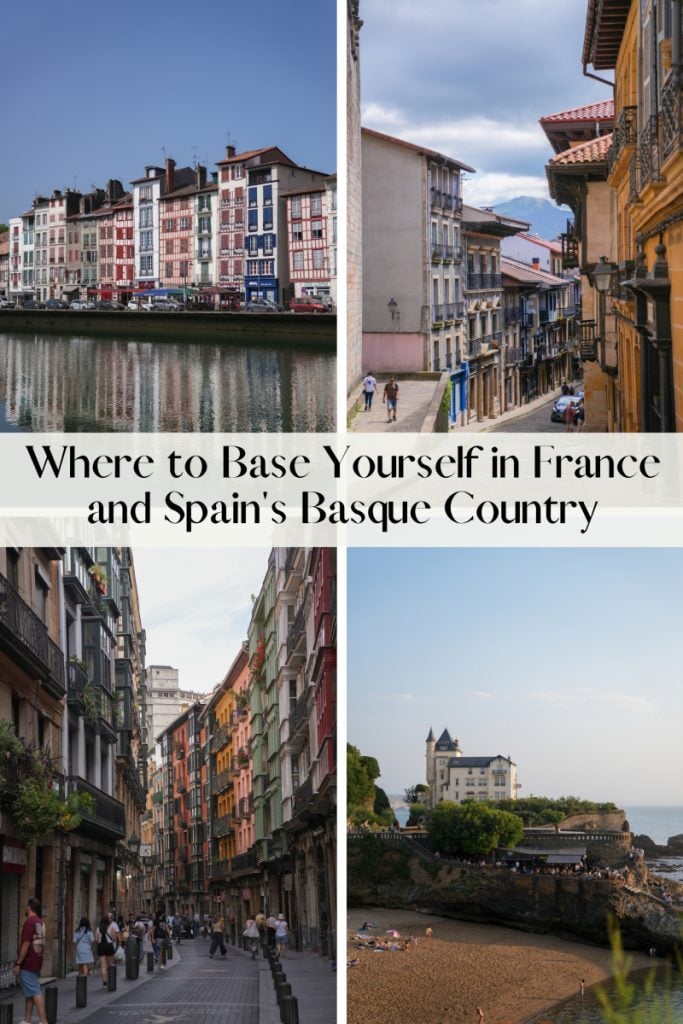 Pinterest graphic featuring four Basque Country town and coastal scenes