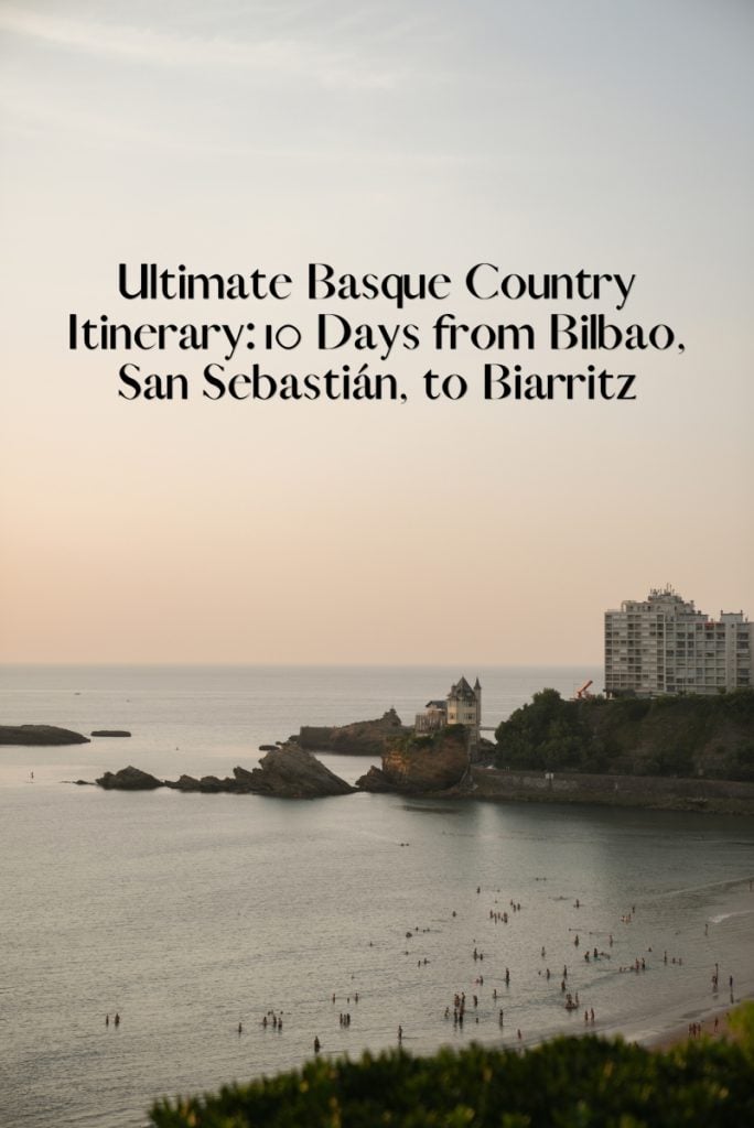 Basque Country itinerary graphic over a Biarritz coastal view