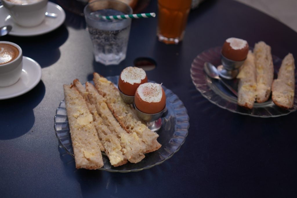 Soft-boiled eggs and buttered toast at Bleach Cafe