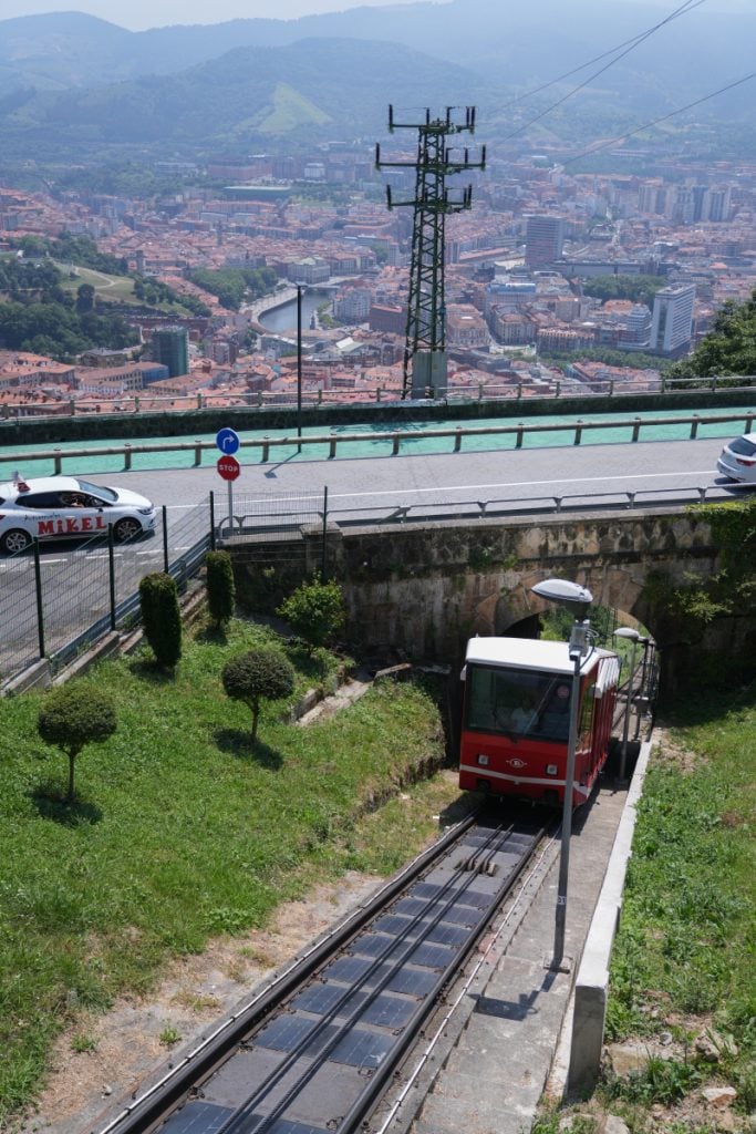 Artxanda Funicular on tracks above Bilbao