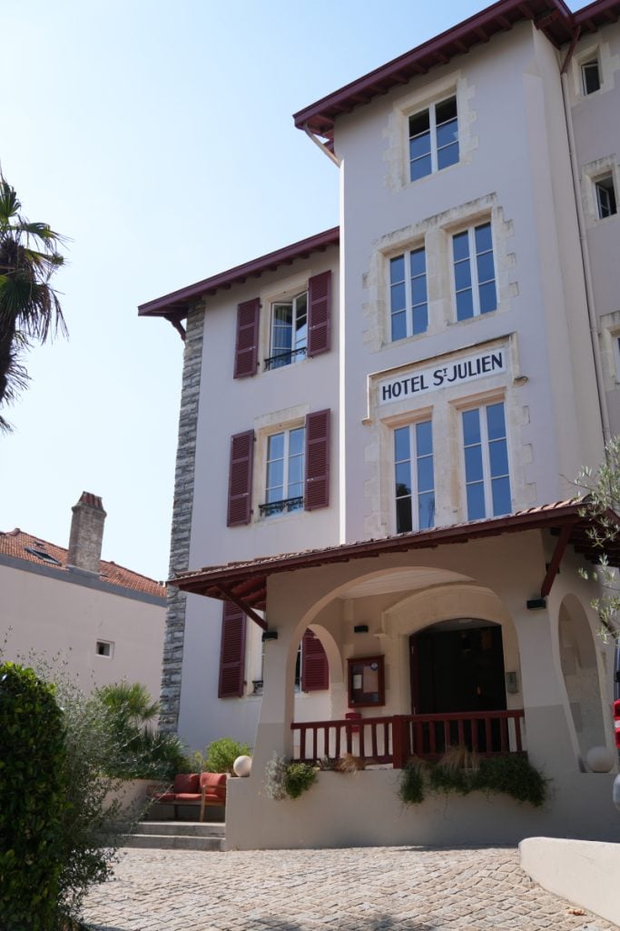 Hôtel St Julien entrance and red-shuttered facade