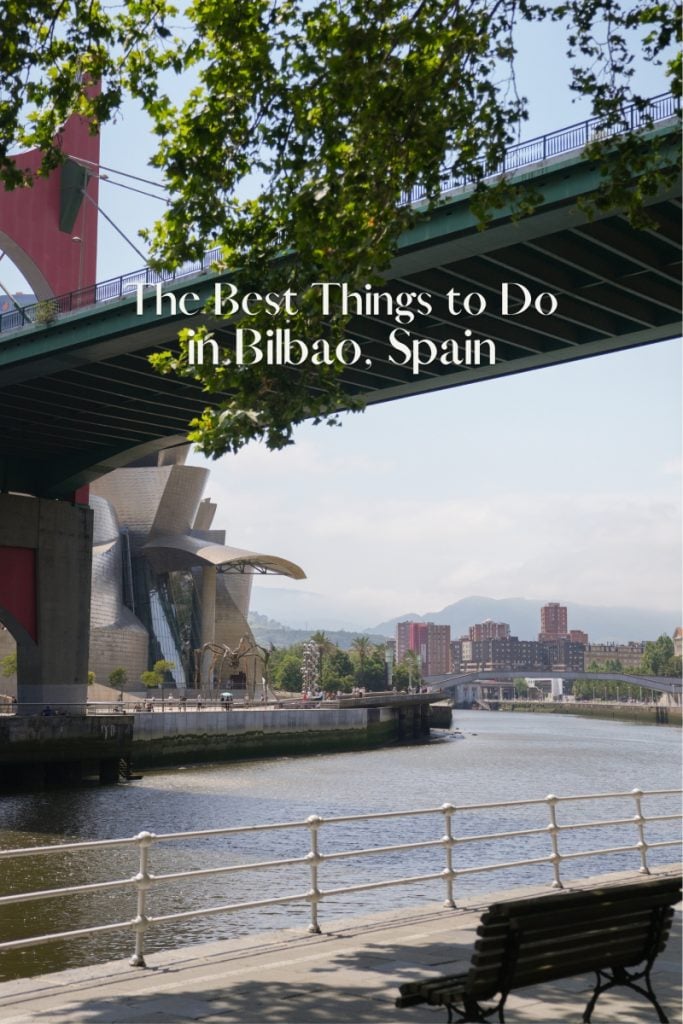 Bilbao travel guide graphic featuring the Guggenheim and La Salve Bridge