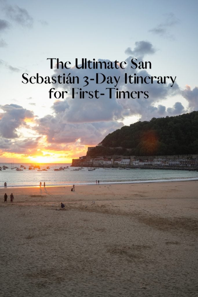 San Sebastián three-day itinerary graphic over beach at sunset