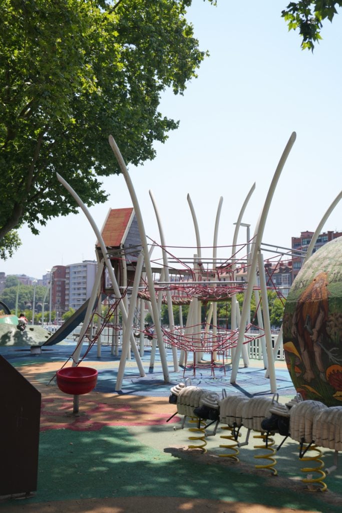 Rope climbing frame at a children’s playground in Bilbao