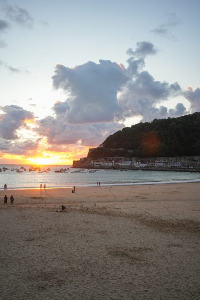 Sunset over La Concha Bay in San Sebastián