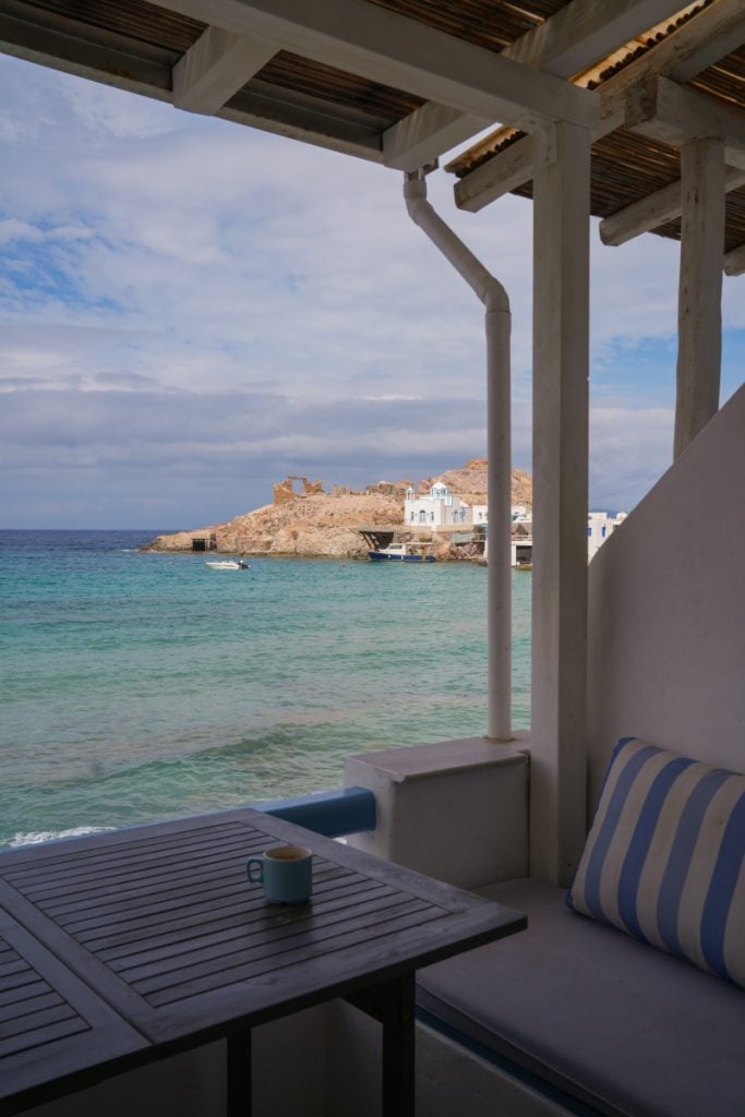 Syrma terrace overlooking Firopotamos cove