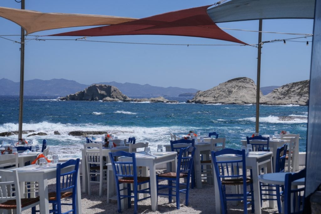 Seaside tables at Medusa Restaurant in Mandrakia