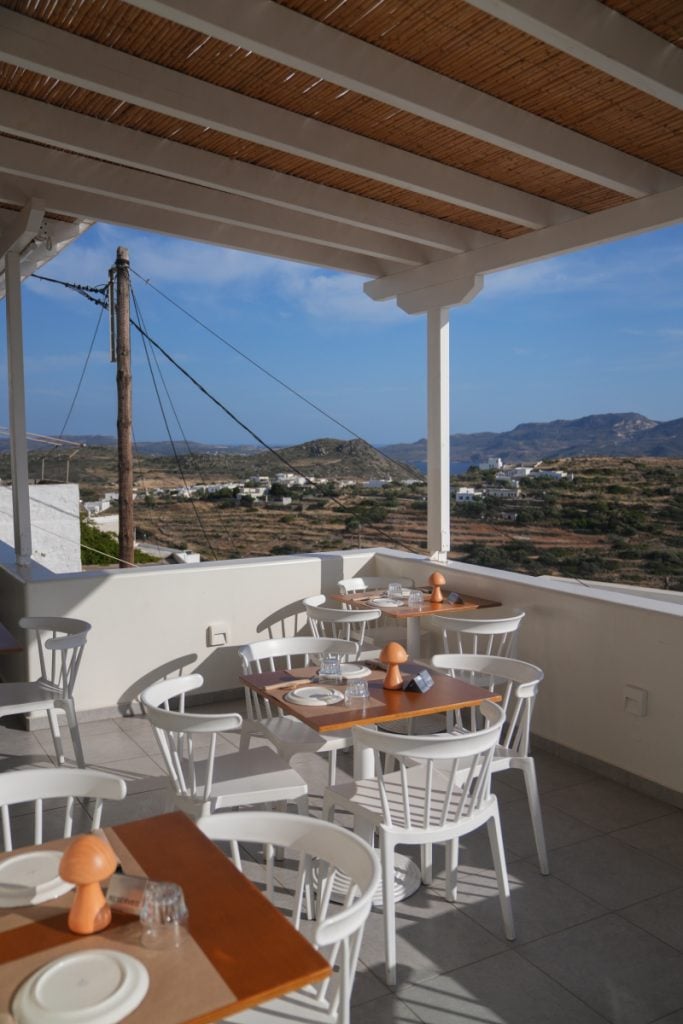 OKTO Restaurant terrace overlooking the Milos countryside