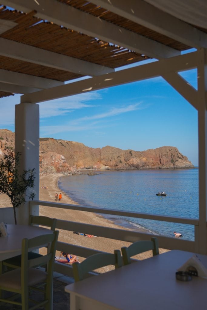 Paleochori beach from Pelagos restaurant's shaded terrace