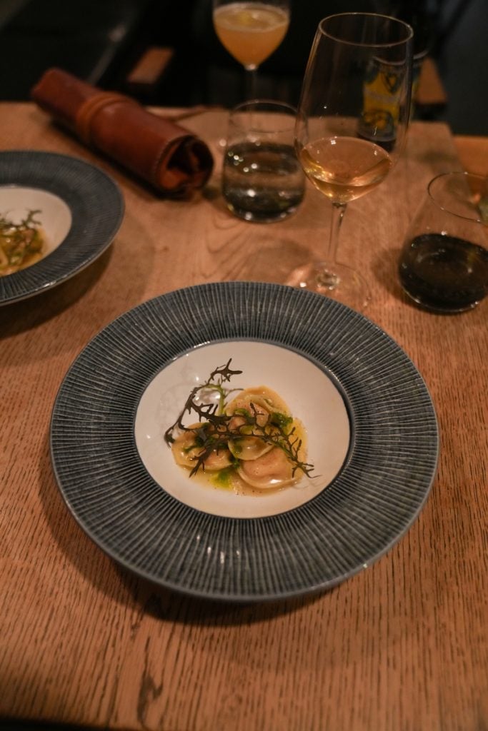 Filled pasta and wine at Restaurant Hærværk