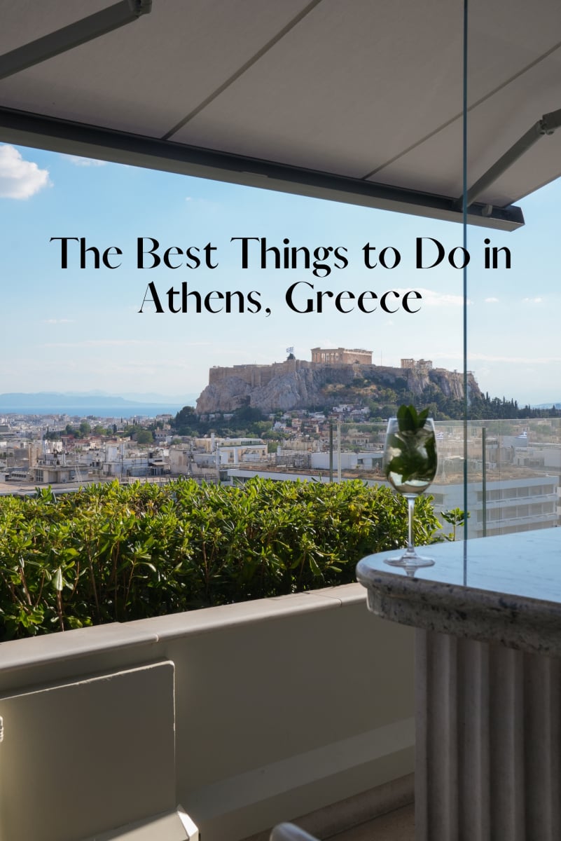 Athens travel guide graphic with a terrace view of the Acropolis