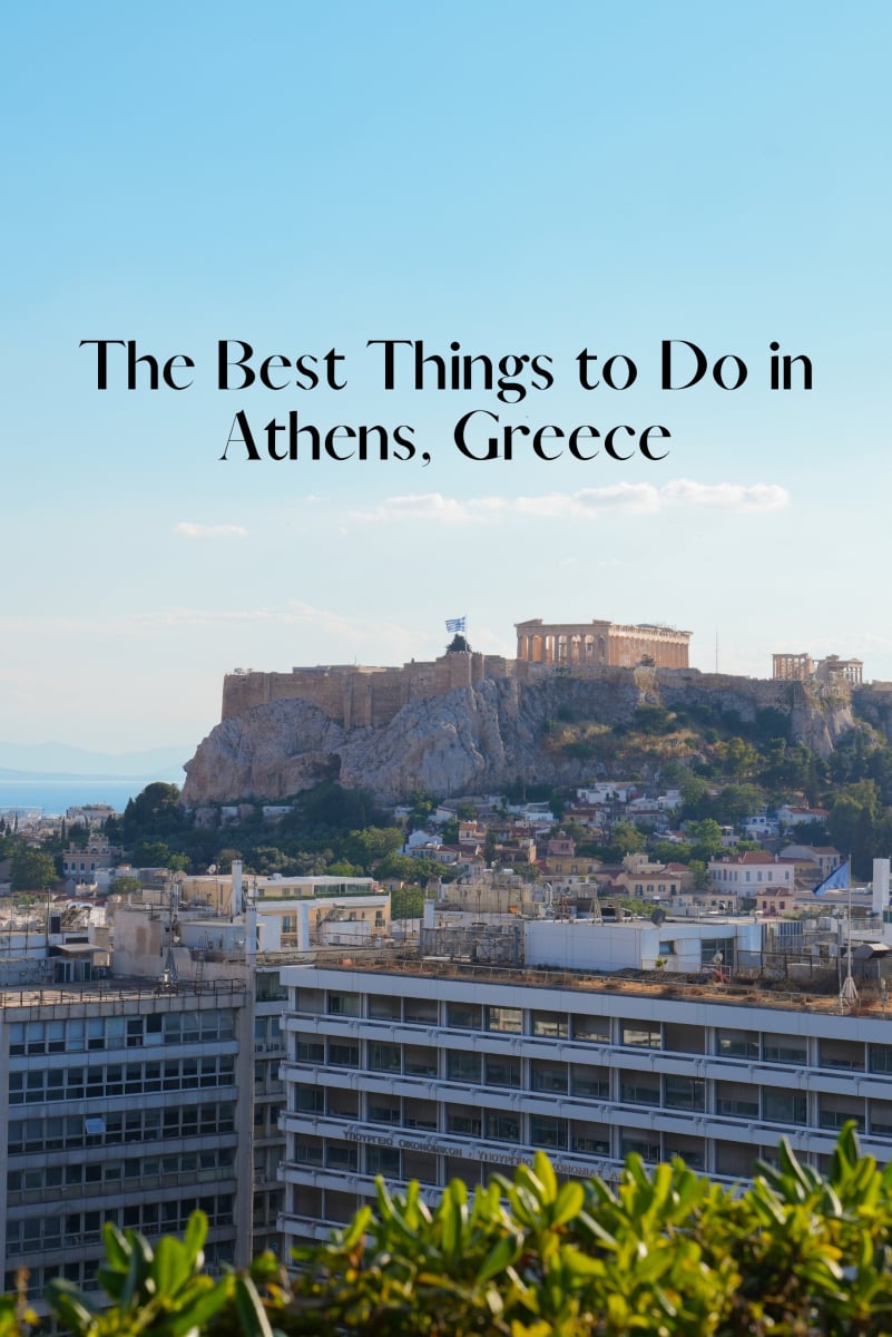 Athens travel guide graphic showing the Acropolis above the city