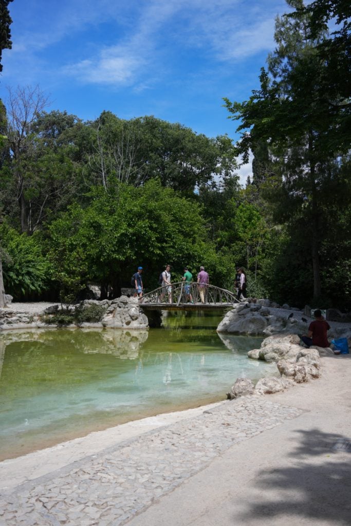 Footbridge over a pond in Athens’ National Garden