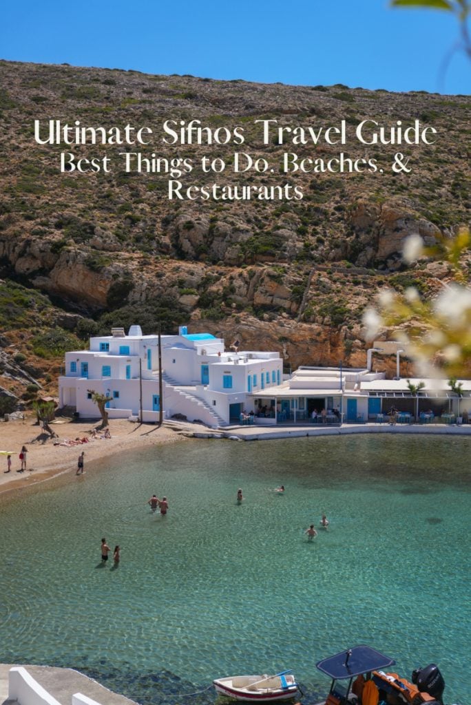 Sifnos travel guide graphic over a beach cove