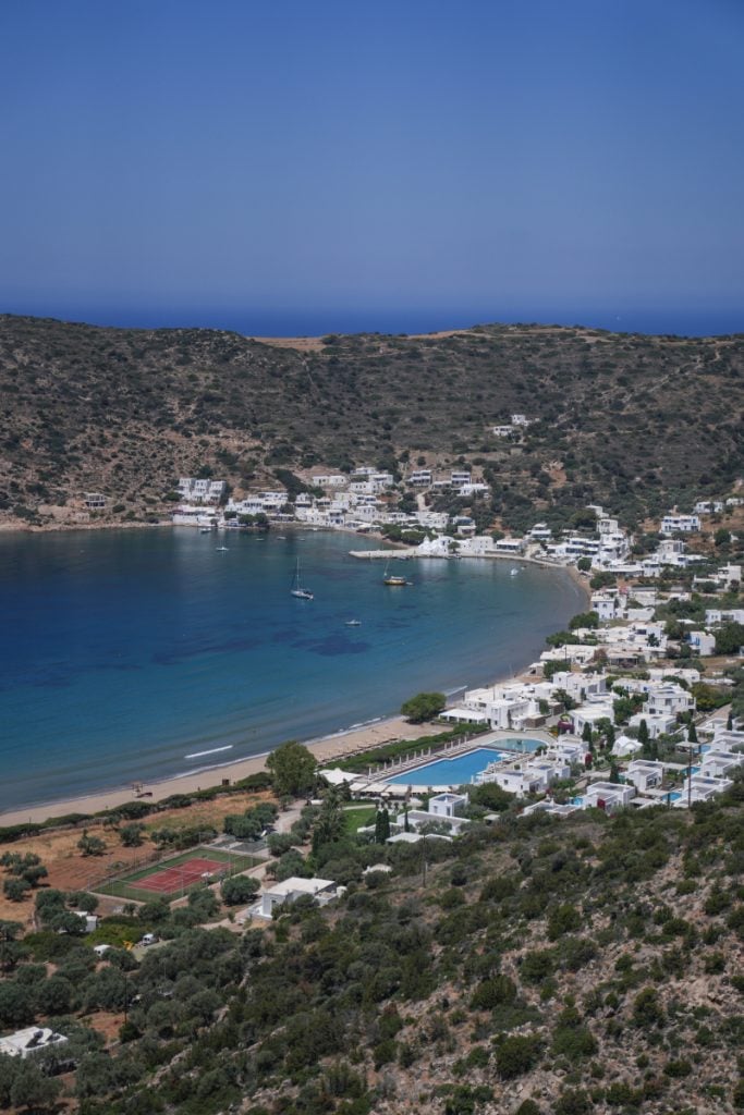 Whitewashed village surrounding the horseshoe-shaped Vathi Bay