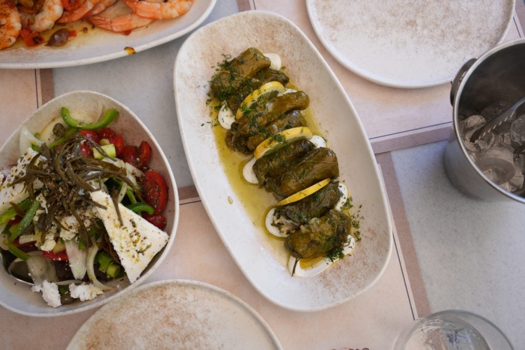 Stuffed grape leaves and Greek salad at Aerides Plaka
