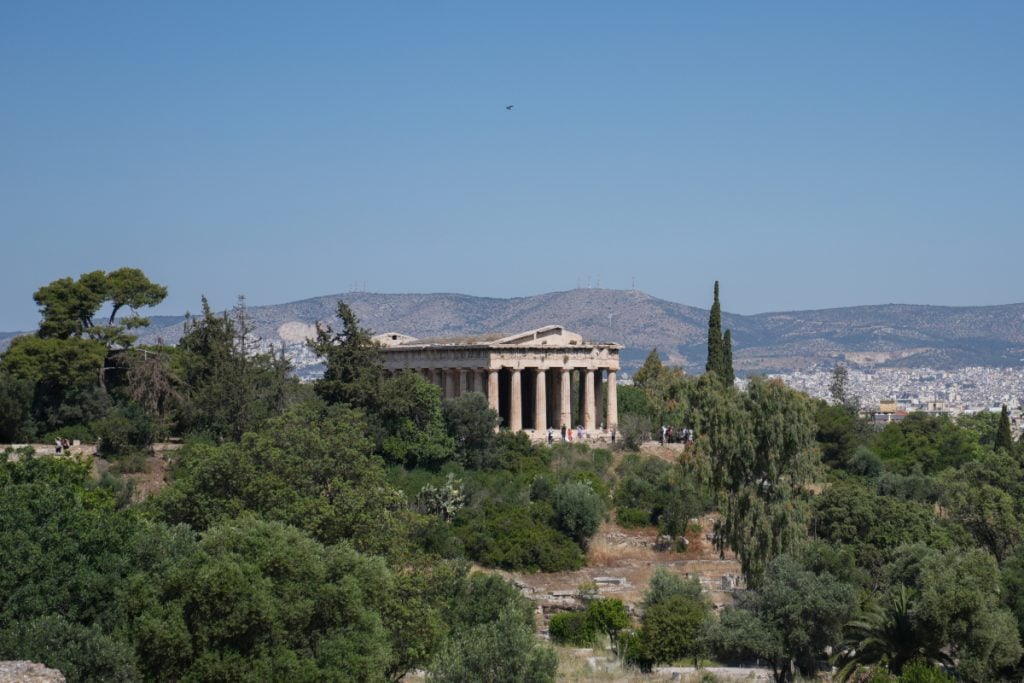 Temple of Hephaestus surrounded by trees in Ancient Agora