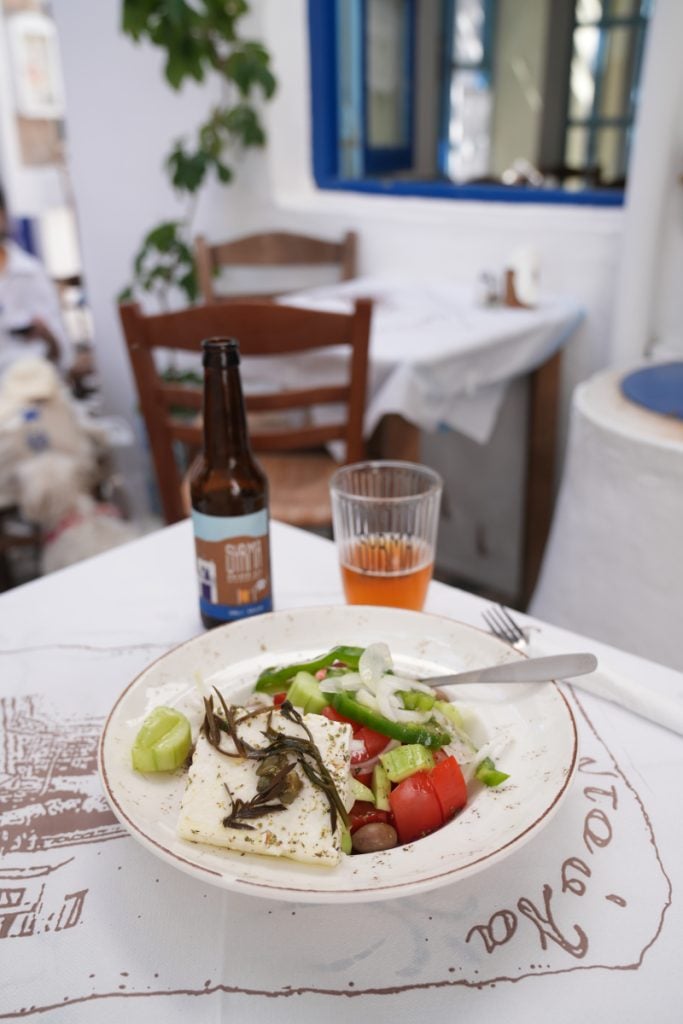 Greek salad with feta and Syrma beer