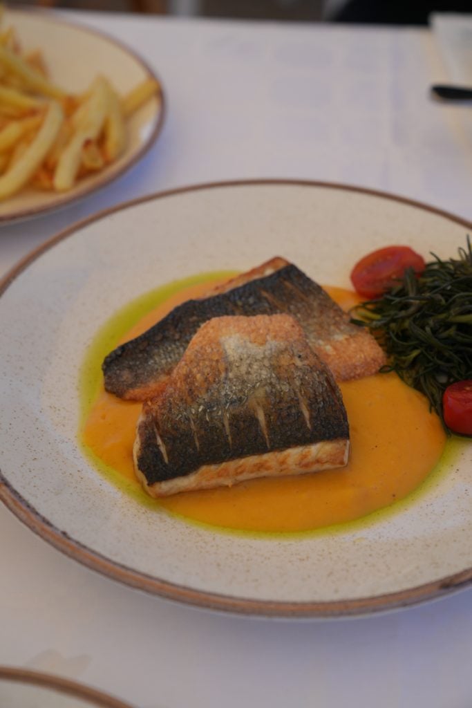 Sea bream over vegetable puree at Astakas
