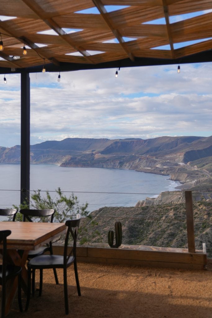 Covered terrace at Bar Bura overlooking the Pacific coast