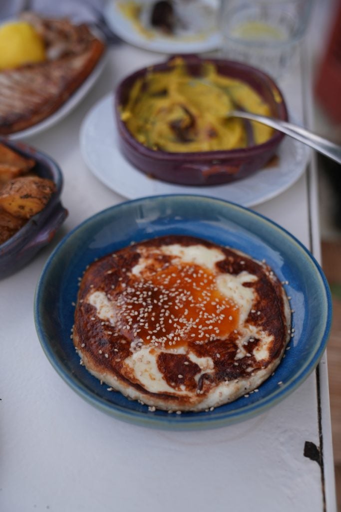 Fried cheese with jam and sesame seeds at Cafe Mosaic