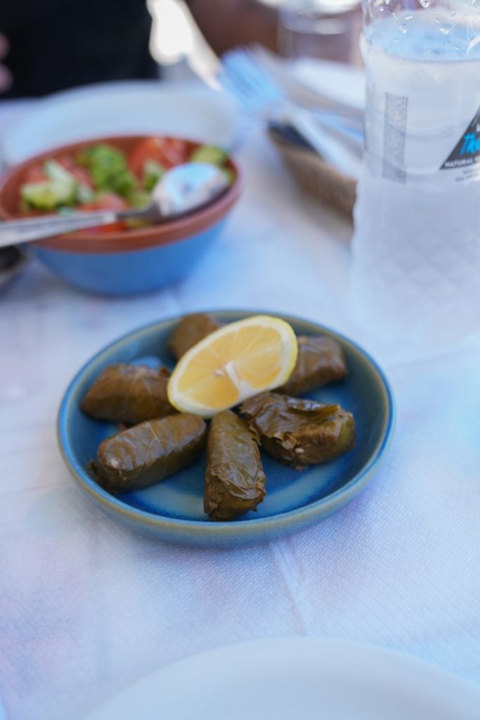 Dolmas with a lemon wedge at Cafe Mosaic