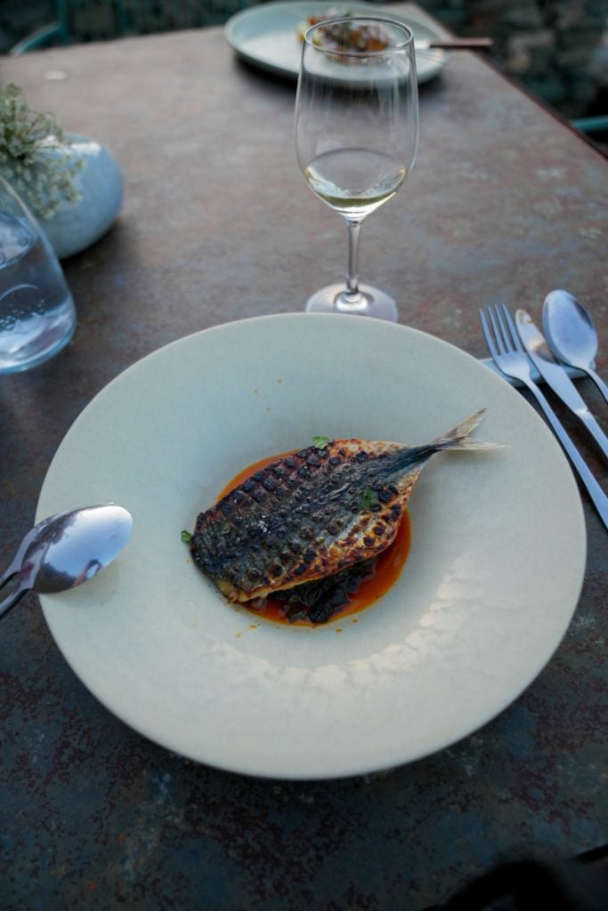 Grilled fish served in red sauce at Cantina