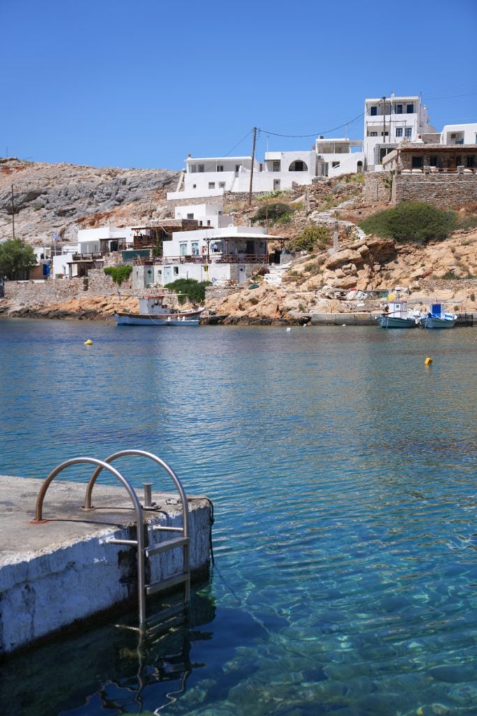 Swimming ladder beside clear water at Cheronissos Beach